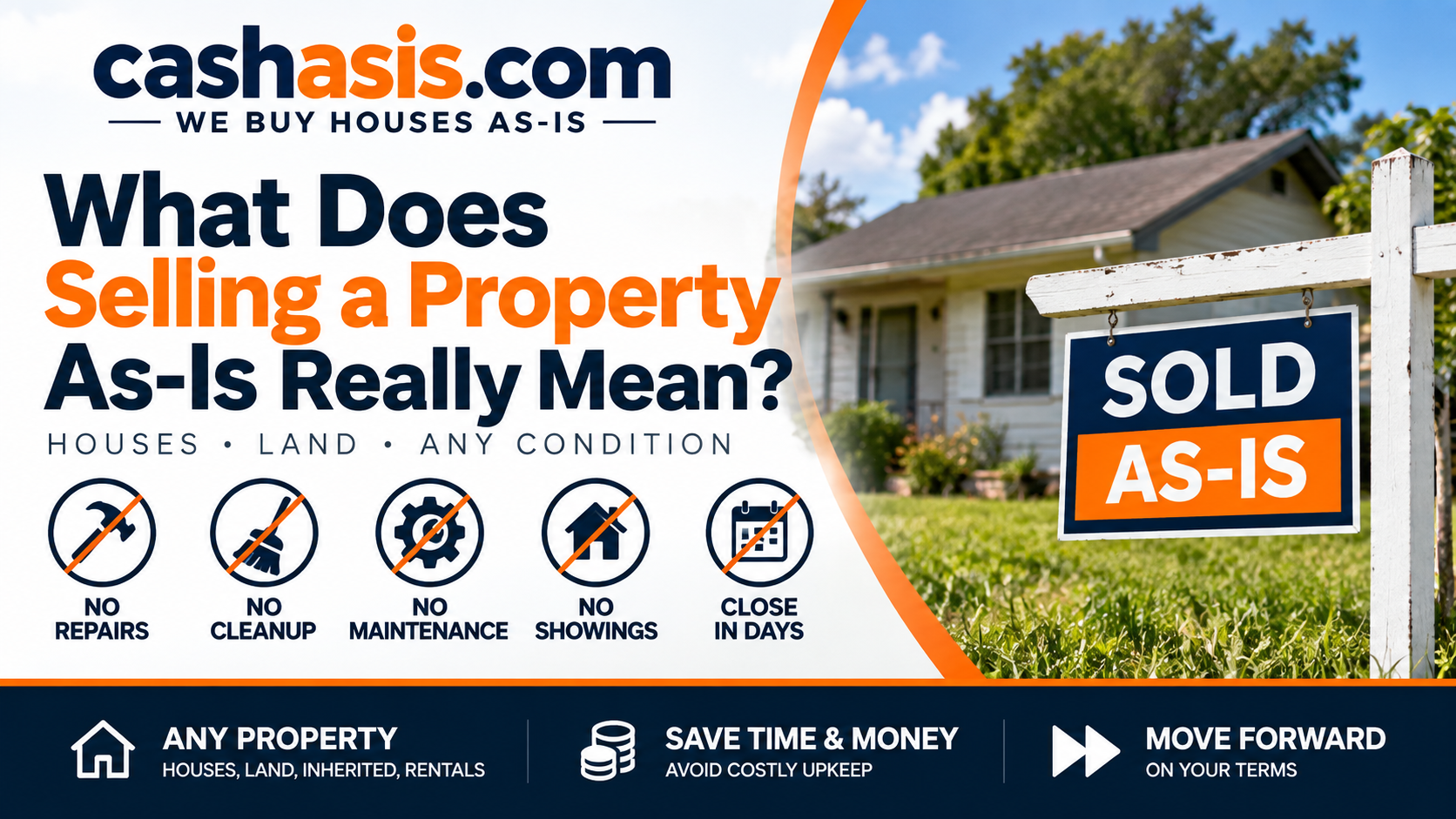 What selling a property as-is means — houses, land, no repairs, cleanup, maintenance or showings