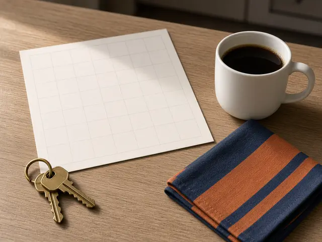 House keys and a calendar on a kitchen table
