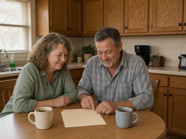 Homeowners reviewing a cash offer at the kitchen table