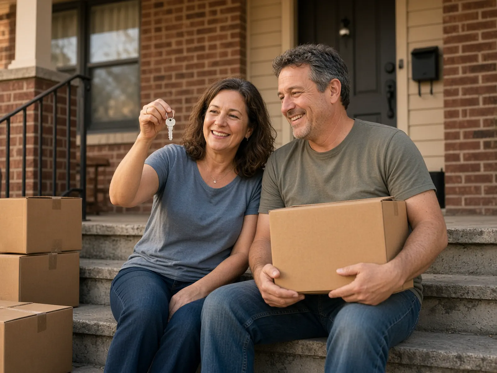 Family holding house keys on their first day in a new home