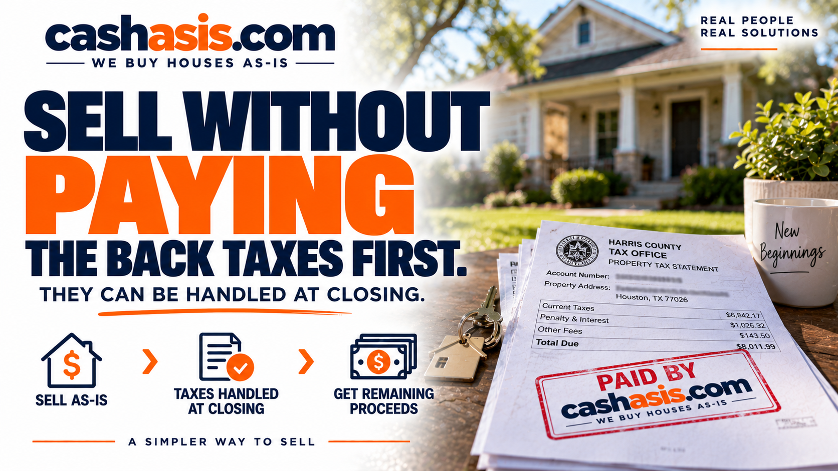 Sell without paying the back taxes first — taxes can be handled at closing