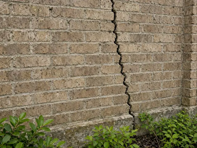 Hairline crack in the brick of an older house