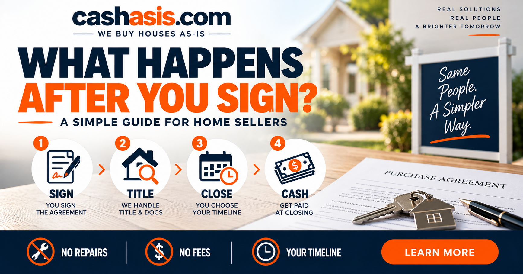What happens after you sign a cash home sale agreement — Sign, Title, Close, Cash
