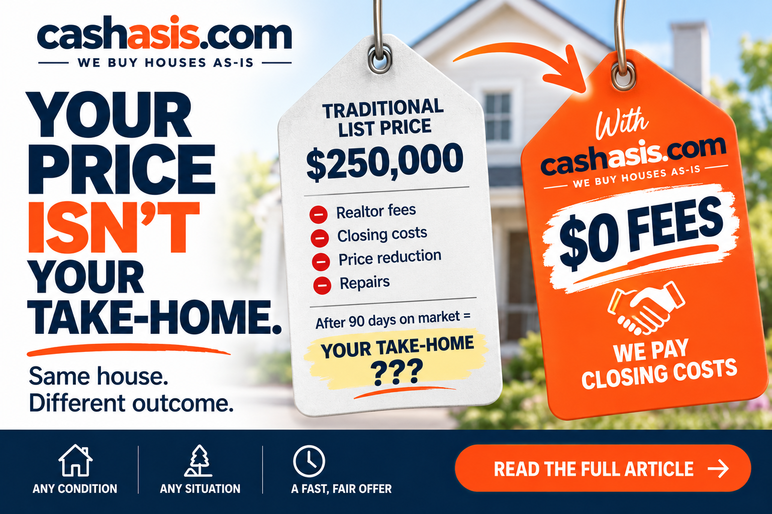 Your price is not your take-home — compare traditional selling costs with a direct CashAsIs offer